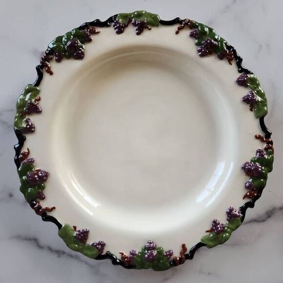 Huting Oinca plate handmade grape cluster vine trim serving dish - Picture 1 of 7